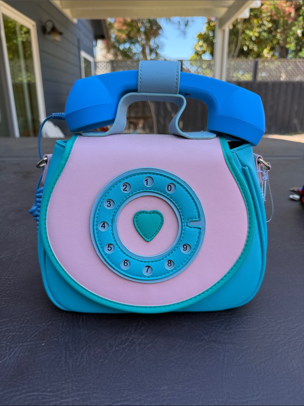 Playful Retro Phone Mini Crossbody Bag in Pink & Teal works in phone